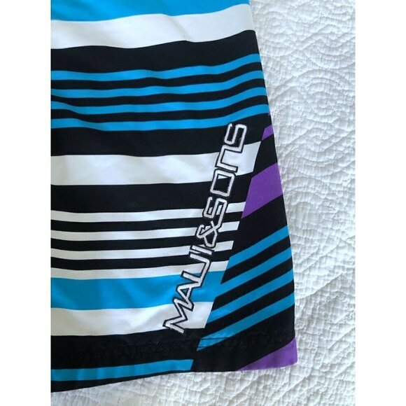 Maui & Sons Purple Blue White Striped Boardshorts 30 - Picture 6 of 7